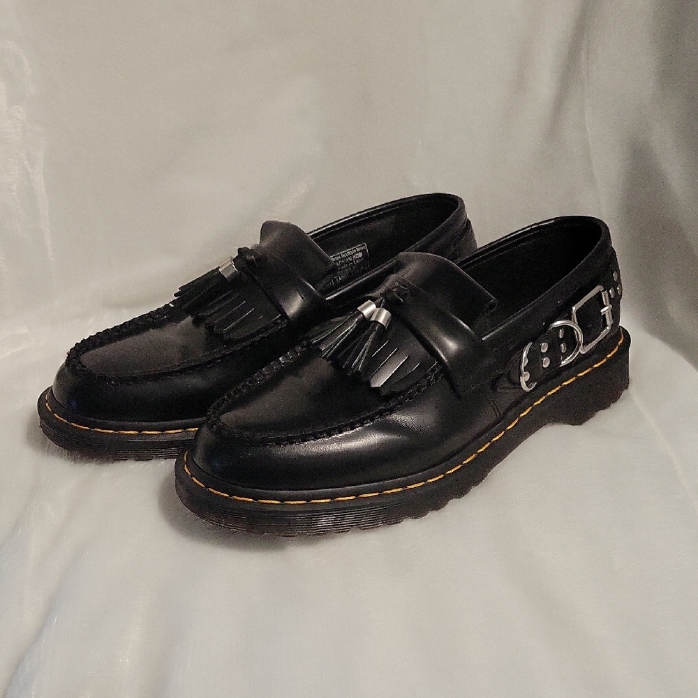 Dr. Martens Adrian HDW Black Loafers with Tassels and Silver Buckle Men's Sz 11